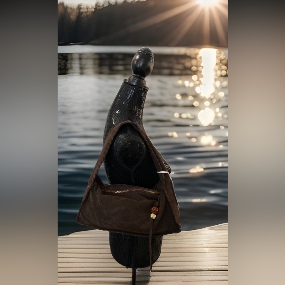 🆕 Cheval Firenze🇮🇹Chic Dark Brown Suede Beaded Tassel Shoulder Bag Made in Italy